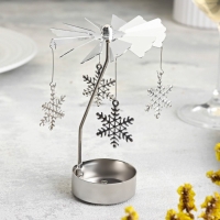 Свеча вращающаяся "Карусель со снежинками", серебрянная, металл