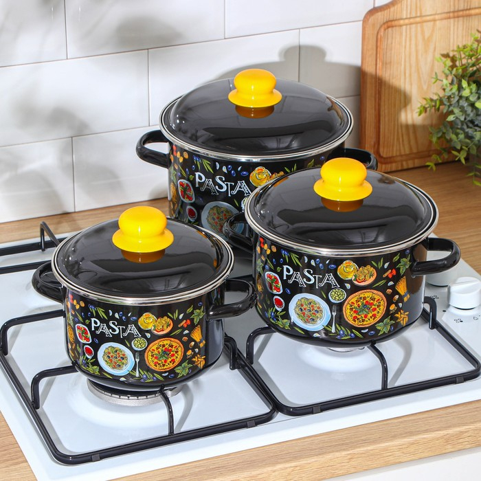 Набор эмалированных кастрюль Pasta, 3 предмета: 2 л, 3 л, 4 л, индукция