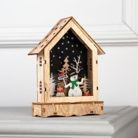 Светодиодная фигура &laquo;Дом со снеговиком&raquo; 12 &times; 17 &times; 4 см, дерево, батарейки АААх2 (не в комплекте), свечение тёплое белое