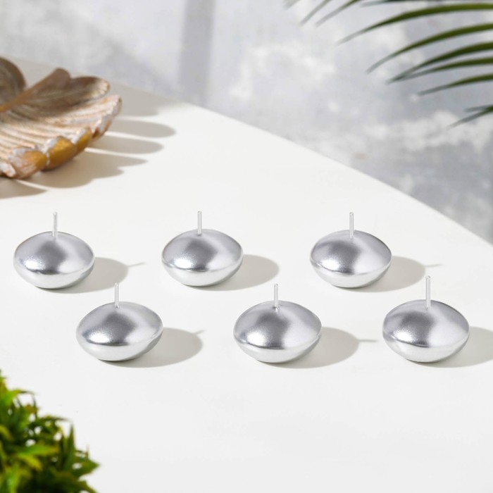 Набор плавающих свечей "Овал", 6 штук, серебристая, 4&times;2см