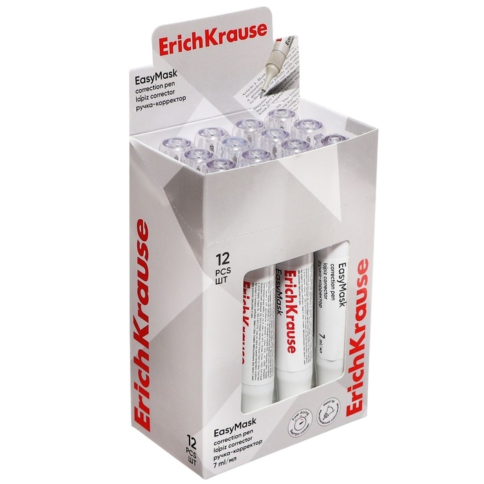 Ручка-корректор 7 мл, ErichKrause EasyMask, с металлическим наконечником, экономичный расход, на основе растворителя