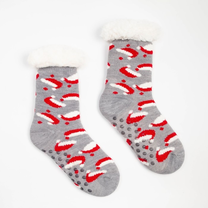 Носки женские с мехом внутри &laquo;Новогодние колпачки&raquo;, цвет серый, размер 23-25 (36-40)