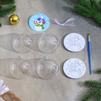 Ёлочное украшение под раскраску &laquo;Снеговичок&raquo; размер: 8 см; 2 шт., кисть