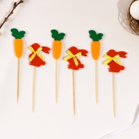 Топпер &laquo;Заяц&raquo;, с цветочком и морковкой, набор 6 шт.