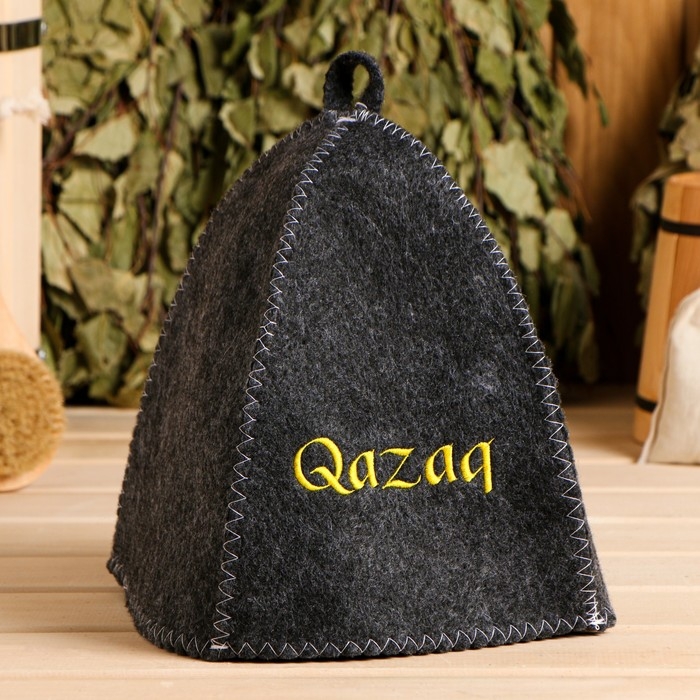 Шапка для бани с вышивкой Шапка для бани с вышивкой "Qazaq" серая