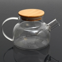 Чайник стеклянный заварочный с бамбуковой крышкой &laquo;Геометрия&raquo;, 800 мл