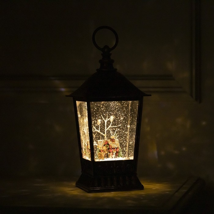 Светодиодная фигура &laquo;Фонарь с домиком&raquo; 12 &times; 24 &times; 12 см, пластик, батарейки ААх3 (не в комплекте), USB, свечение тёплое белое