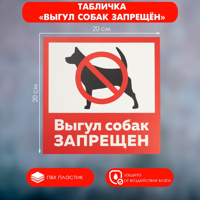 Табличка &laquo;ВЫГУЛ СОБАК ЗАПРЕЩЁН&raquo; 200&times;200, самоклеящаяся основа