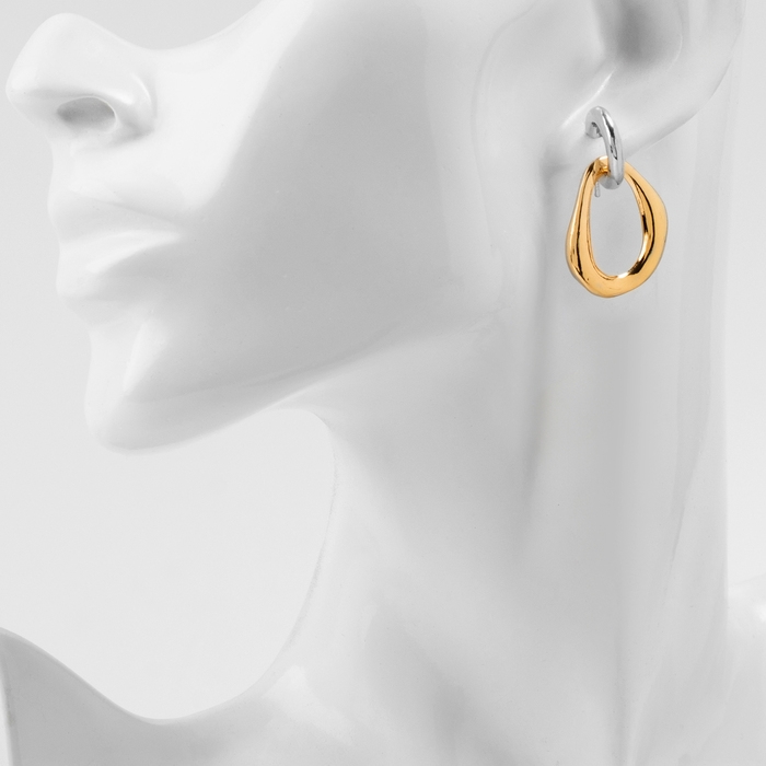 Серьги металл &laquo;Цепь&raquo; полукруг, звено, цвет серебро с золотом