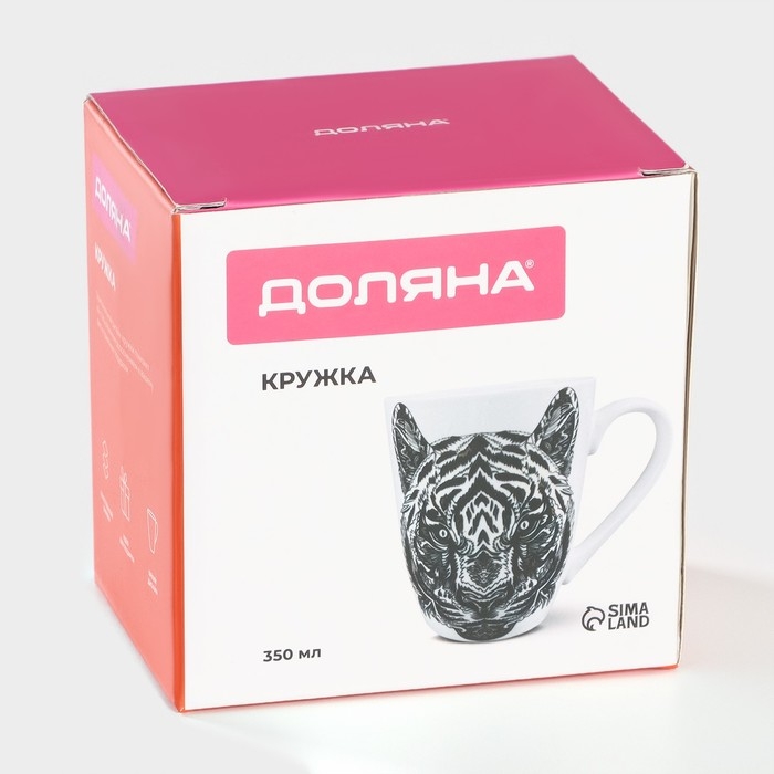 Кружка фарфоровая Доляна &laquo;Тигр&raquo;, 350 мл