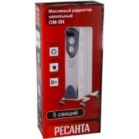 Обогреватель "Ресанта" ОМ-5Н, масляный, 1000 Вт, 5 секций, 10 м&sup2;, белый