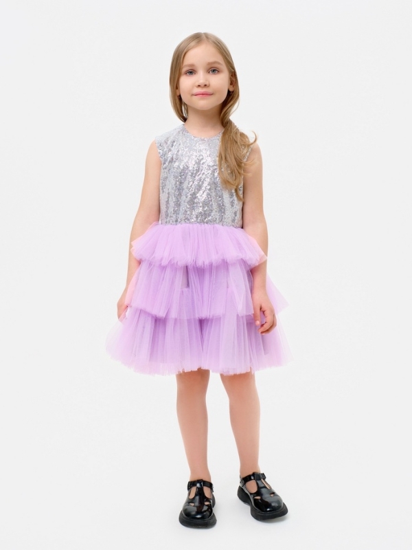 Платье детское с пайетками KAFTAN, размер 32 (110-116 см), лиловый Платье детское с пайетками KAFTAN, размер 32 (110-116 см), лиловый