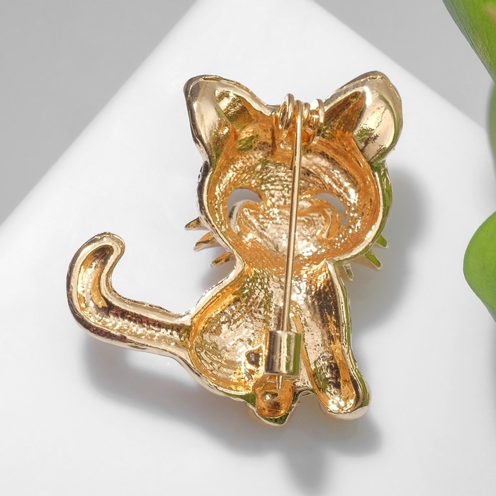 Брошь &laquo;Кошечка&raquo; очаровательная, цвет чёрно-серый в золоте