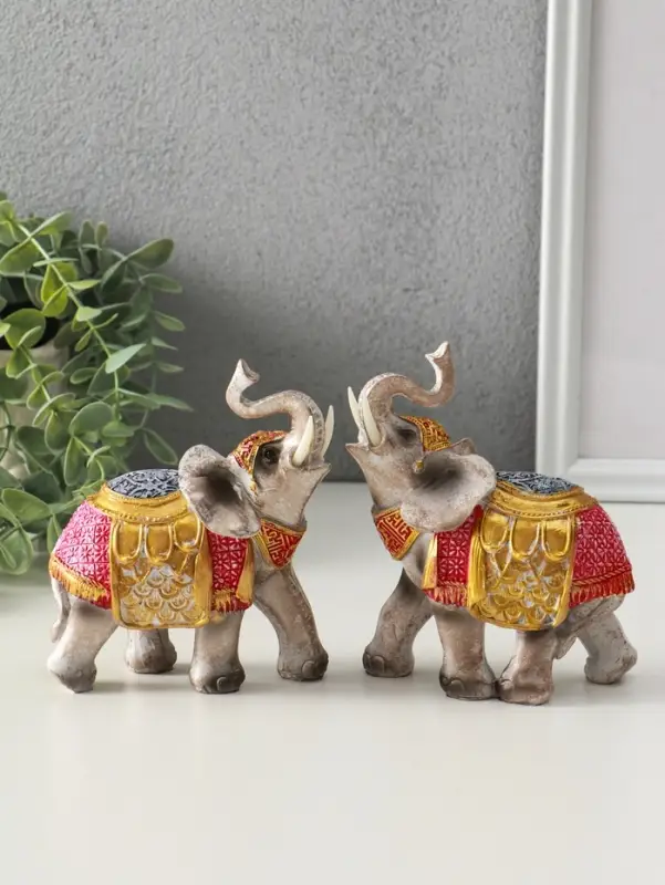Сувенир полистоун "Два императорских слона в красно-золотой попоне" набор 2 шт 5х11,5х13 см   109152