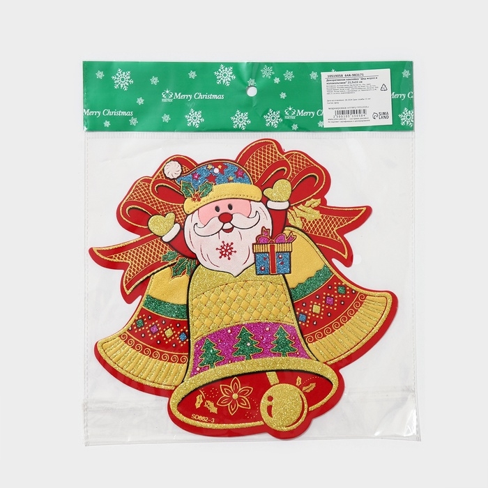 Декоративная наклейка Декоративная наклейка "Дед мороз и колокольчики" 21,5х22 см