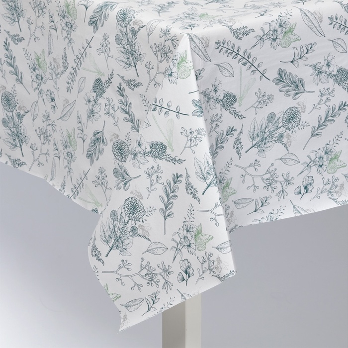 Скатерть на стол Доляна 137&times;180 см, бело-зеленая