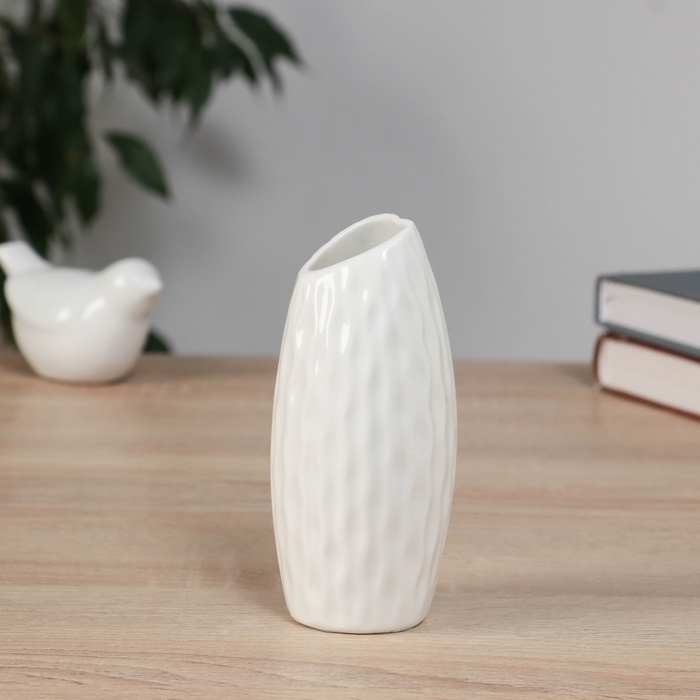 Ваза керамика настольная "Теган" бочка скос, 12,5х5 см, белый