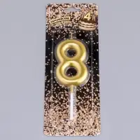 Свеча в торт &laquo;Европейская&raquo;, цифра 8, 6 см, золото