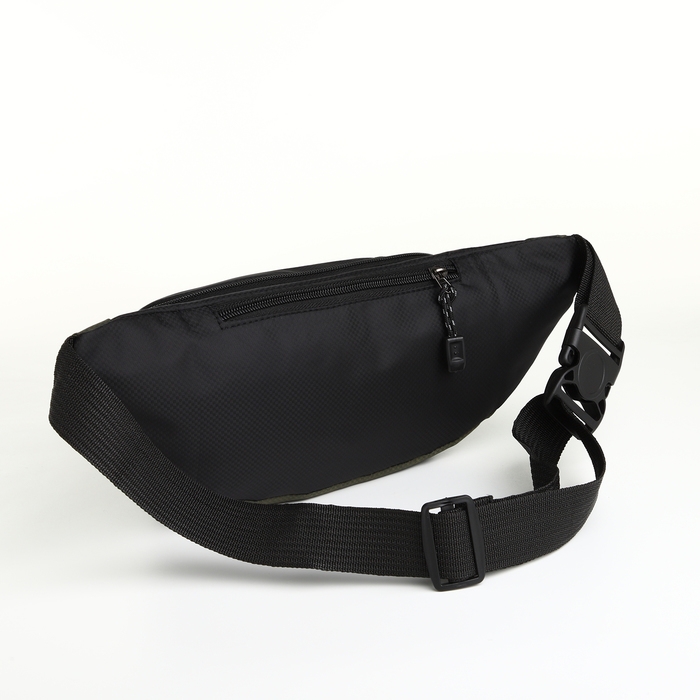 Поясная сумка на молнии, 3 наружных кармана, цвет зелёный/чёрный