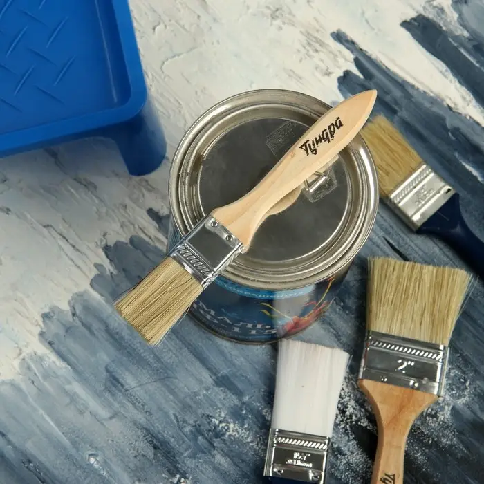 Кисть плоская ТУНДРА, смешанная щетина, деревянная рукоятка, 1", 25 мм