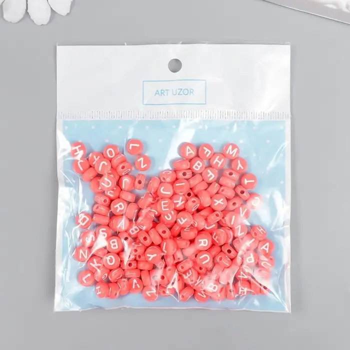 Бусины для творчества пластик "Английские буквы" красные набор 20 гр 0,4х0,7х0,7 см