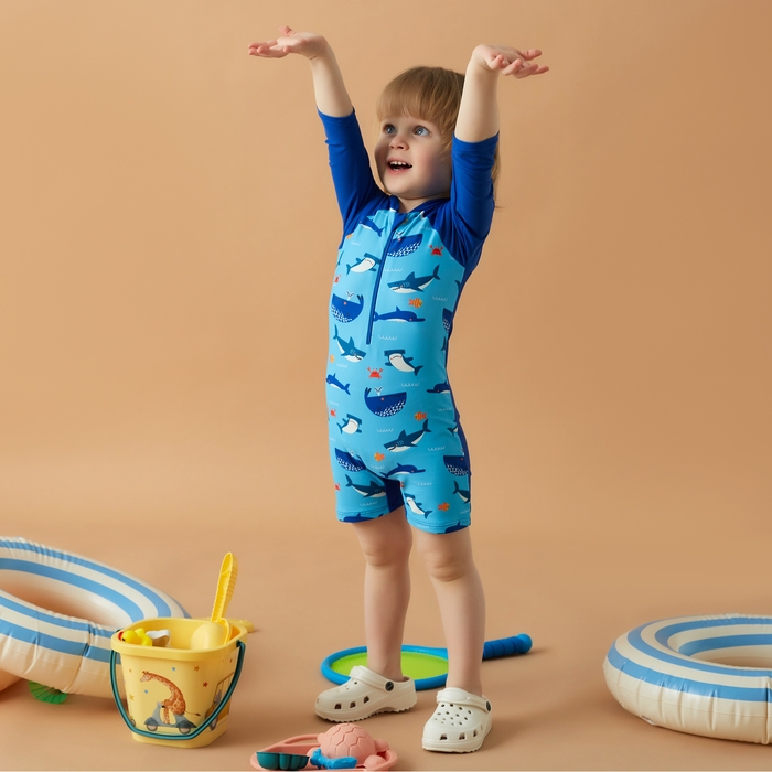 Купальный костюм детский Крошка Я &laquo;Рыбы&raquo; рост 98-104 см, голубой