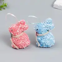 Подвесное украшение пасхальное &laquo;Кролик: посыпка, цветочек на шее&raquo;, набор 2 шт., 9 см, МИКС