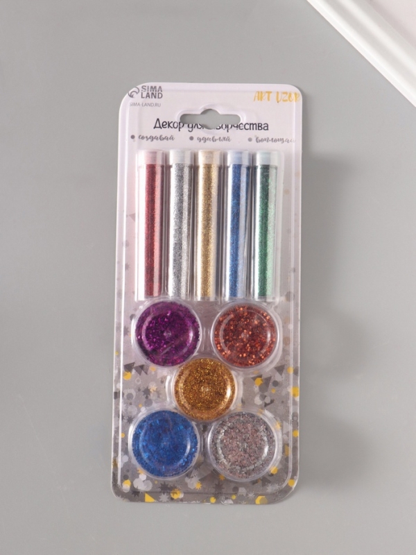 Глиттер "Пудра и точки" металлик набор 5х6 гр и 5х5 гр 21,4х9,3 см