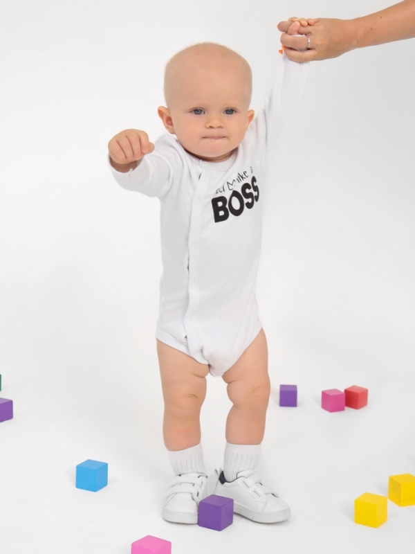 Боди детское с длинным рукавом Крошка Я "Little Boss", рост 74-80 см, цвет белый