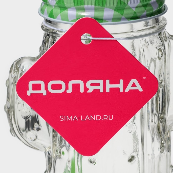 Кружка стеклянная с крышкой и трубочкой Доляна &laquo;Кактус&raquo;, 450 мл, 11&times;7&times;15 см