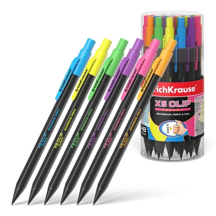 Карандаш механический с ластиком ErichKrause &laquo;XS Clip Accent&raquo;, 0.7 мм, НВ, в коробке, МИКС