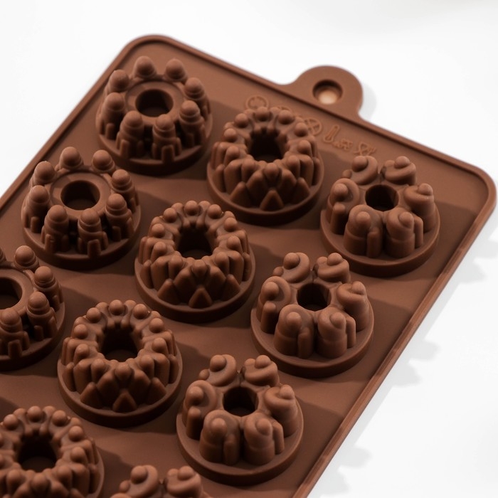 Форма для конфет и шоколада &laquo;Дольче&raquo;, силикон, 20&times;11&times;1,8 см, 15 ячеек, цвет коричневый