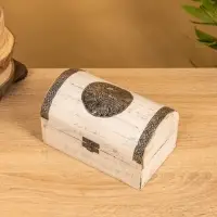 Сундучок "Солнце ацтеков" 19х12х11 см, манговое дерево, белый антик