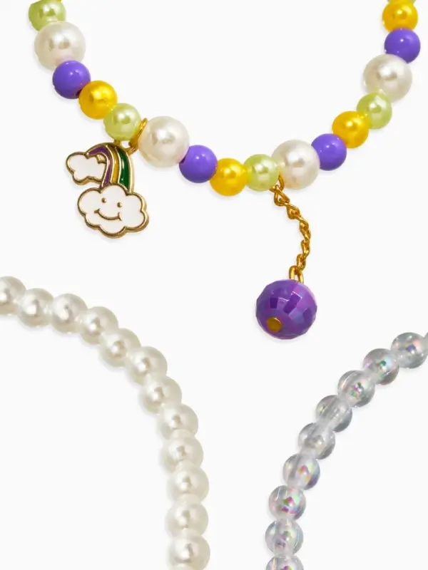 Браслет детский &laquo;Выбражулька&raquo;, 3 шт. набор, радуга с подвеской, жемчуг, цветной