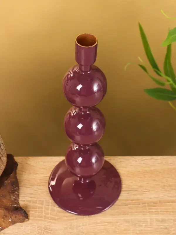 Подсвечник на 1 свечу текстурный "Баклажановый" с 3 сферами 10х10х25 см