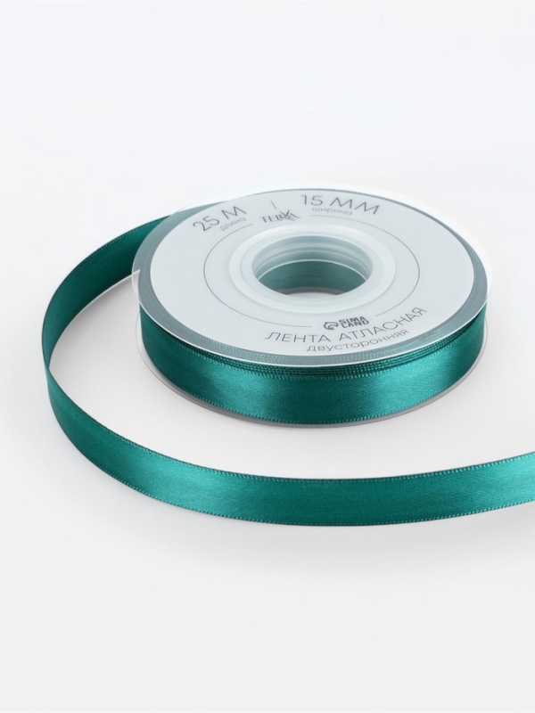 Лента атласная двухсторонняя №0589 15мм*25&plusmn;1м изумрудный TR