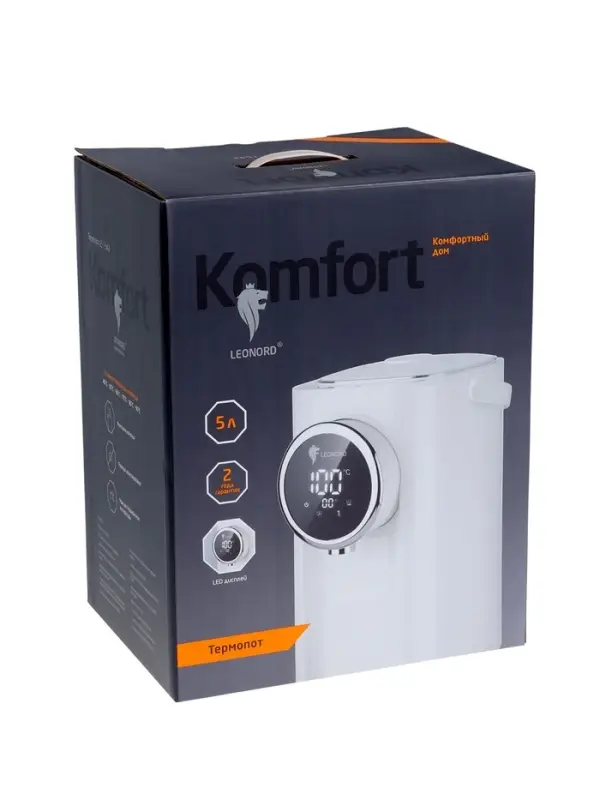 Термопот Leonord LE-1542, 1200 Вт, 5 л, регулировка t, сенсор, 8 режимов, белый