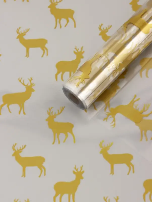 Пленка глянцевая "Северные олени", золото, 0,7 х 7,5 м, 40 мкм, 200 гр
