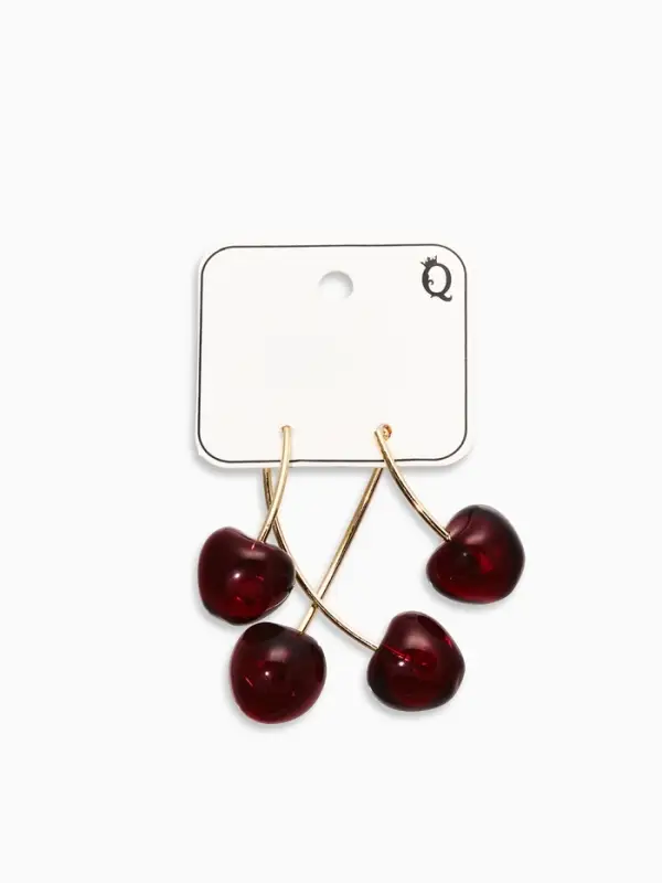 Серьги "Черешня" двойные, цвет бордовый в золоте