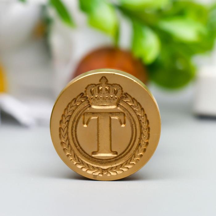 Печать для сургуча с деревянной ручкой Печать для сургуча с деревянной ручкой "Корона с буквой T" 9х2,5х2,5 см