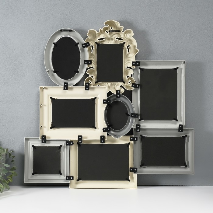 Фоторамка пластик на 8 фото 8х10, 10х10, 10х15, 13х18 см "Классика" бежево-серая 55,5х57 см