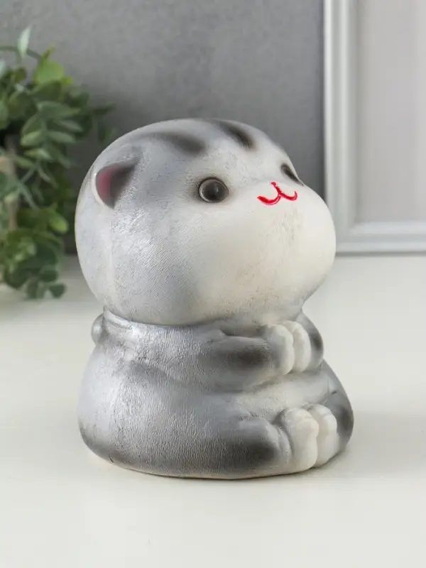 Копилка "Кот Дзен" серый, 16х14х14,5 см