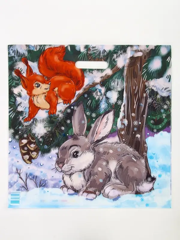 Пакет "Зимовье", полиэтиленовый с вырубной ручкой, 38х45 см, 50 мкм