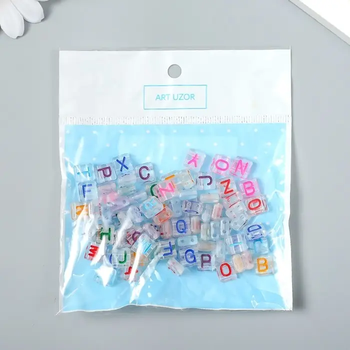 Набор бусин для рукоделия и плетения &laquo;Арт Узор. Цветные английские буквы&raquo;, пластик, прозрачные, 20 г, 0.4&times;0.8&times;0.8 см