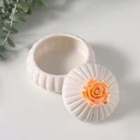 Шкатулка керамика "Цветок розы" персик перламутр 7,5х7,5х6,5 см