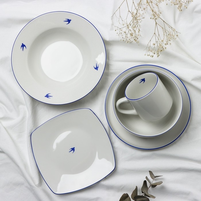 Тарелка плоская керамическая &laquo;Ласточка&raquo;, 22.4 см, 300 мл, цвет белый