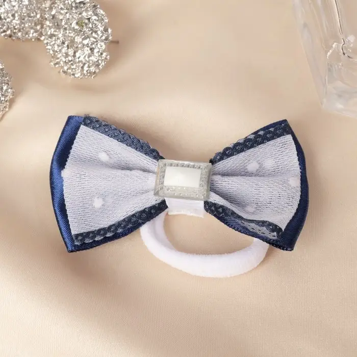 Резинка для волос &laquo;Школьница&raquo;, двойной, горох,6.5 см, сине-белая