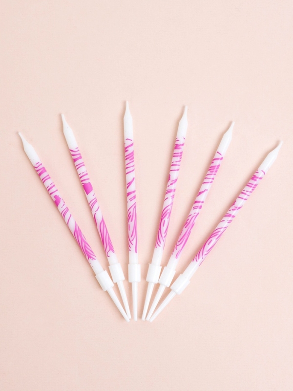 Свечи для торта "Волнистые линии", 6 шт, белый с розовым