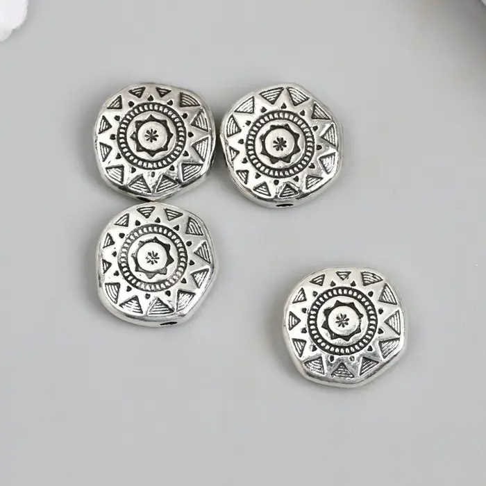 Бусина для творчества металл "Плоский круг. Солнце" 1,2х1,2 см