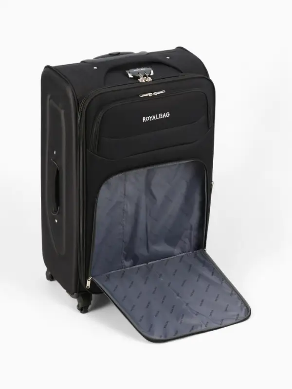 Чемодан 28", Текст, 47*29*77, отд на молнии, 2 нар/карм, увелич, код замок, 4 колеса, черный   10872